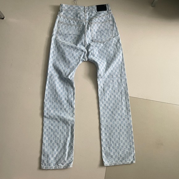 R 13 Denim High Waisted Straight Leg Distressed Jeans Light Blue 24 - Picture 4 of 9